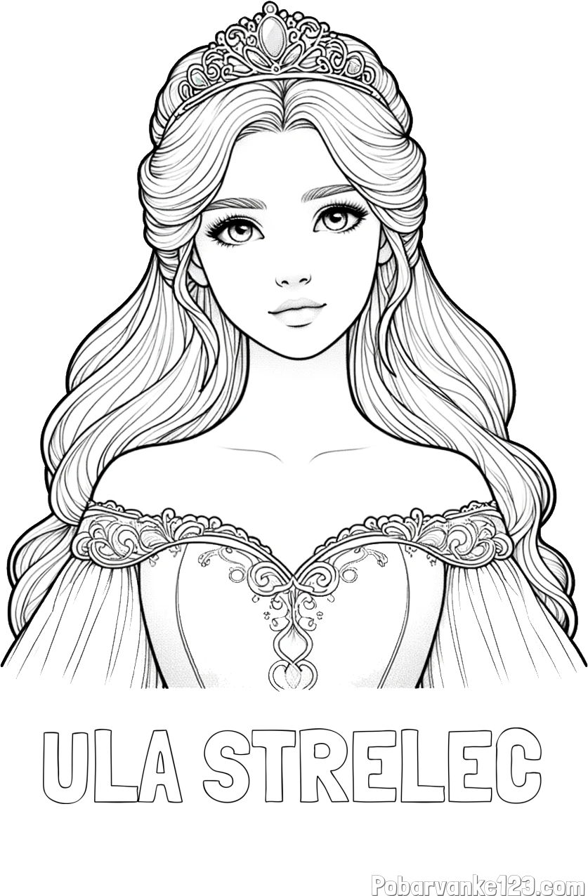 Pobarvanka imena ULA STRELEC in pobarvanka realistične princese