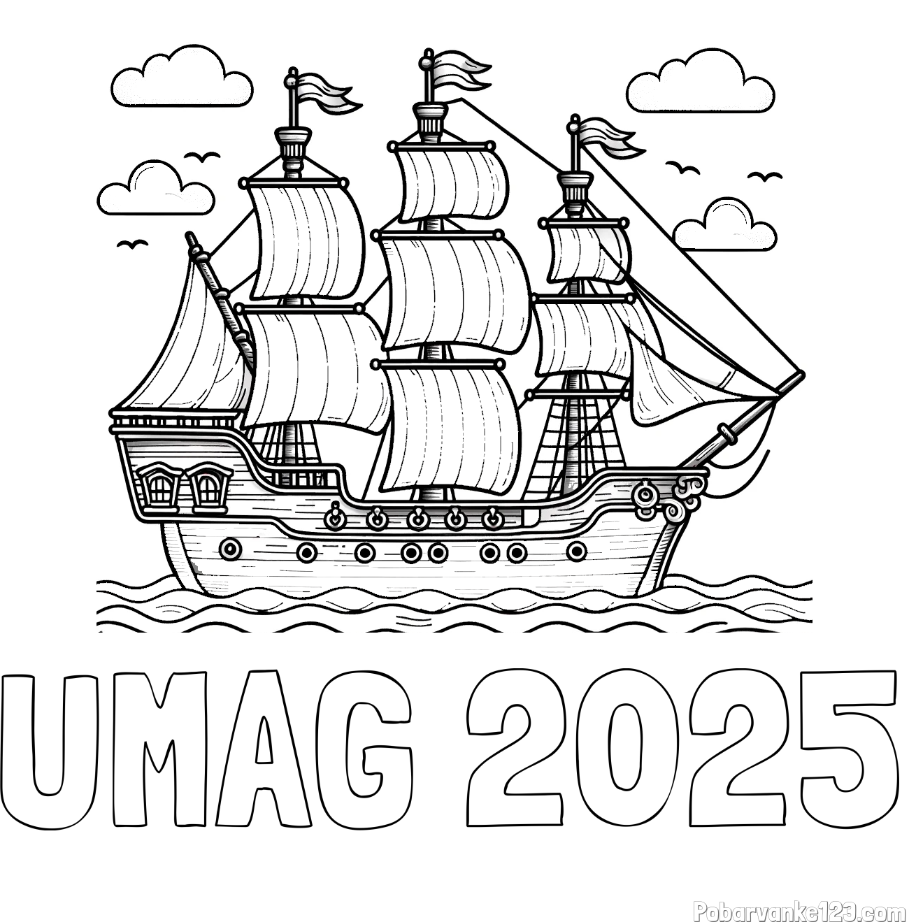 Pobarvanka imena UMAG 2025 in pobarvanka stare gusarske ladje