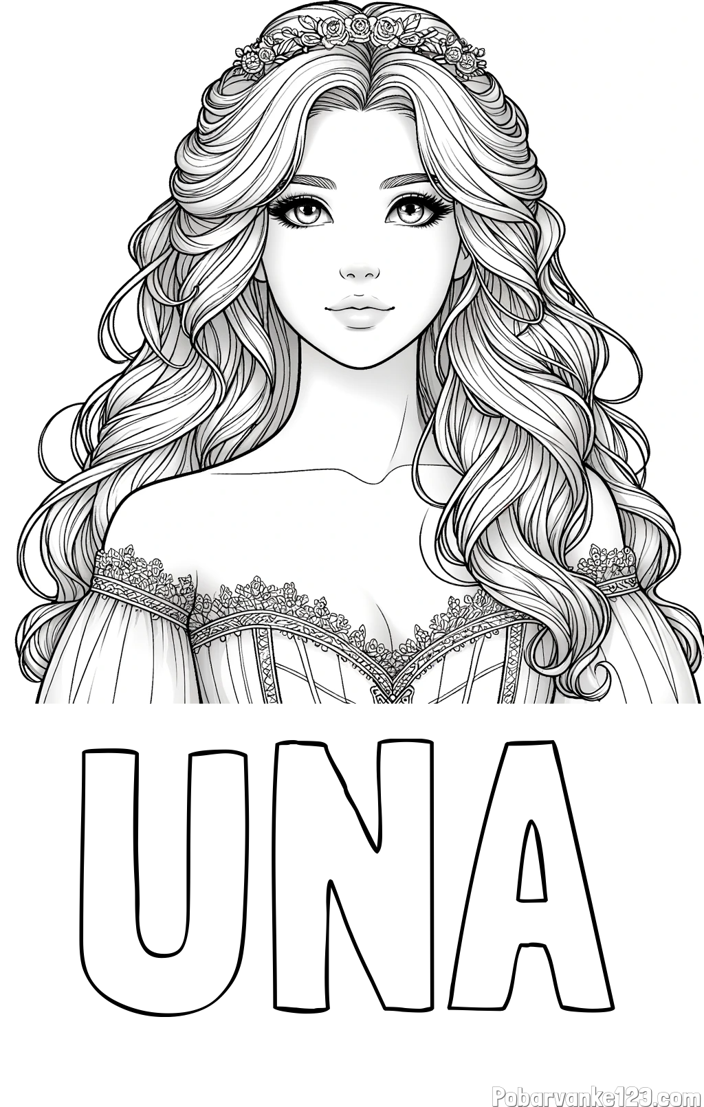 Pobarvanka imena UNA in pobarvanka lepe princese