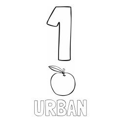 Online izdelana pobarvanka - Pobarvanka imena URBAN in pobarvanka števila 1 s slikovnim prikazom