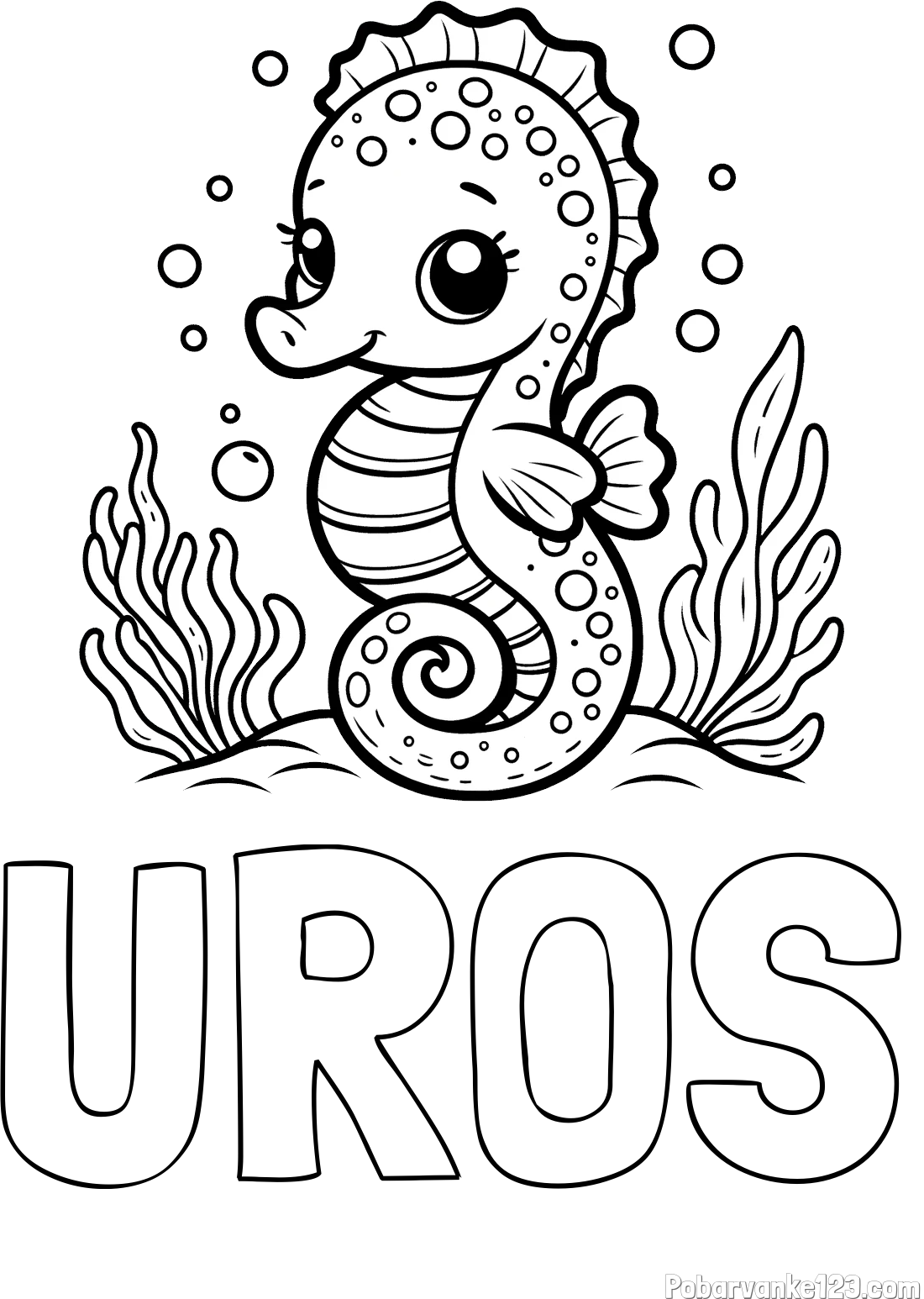 Pobarvanka imena UROŠ in pobarvanka morskega konjička