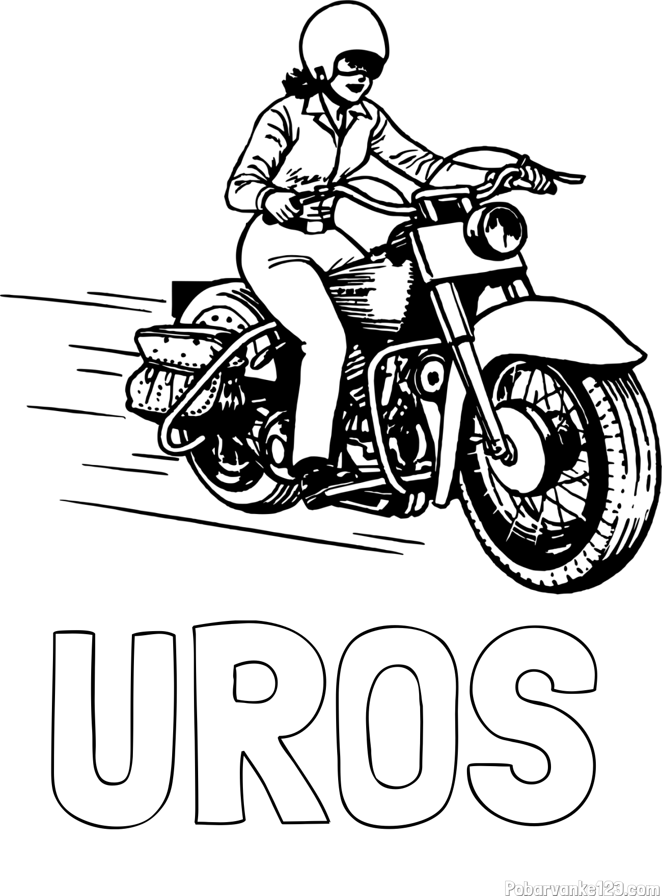 Pobarvanka imena UROŠ in pobarvanka motorja ter motoristke