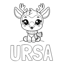 Online izdelana pobarvanka - Pobarvanka imena URŠA in otroška pobarvanka jelenčka Rudolfa s šalom okoli vratu