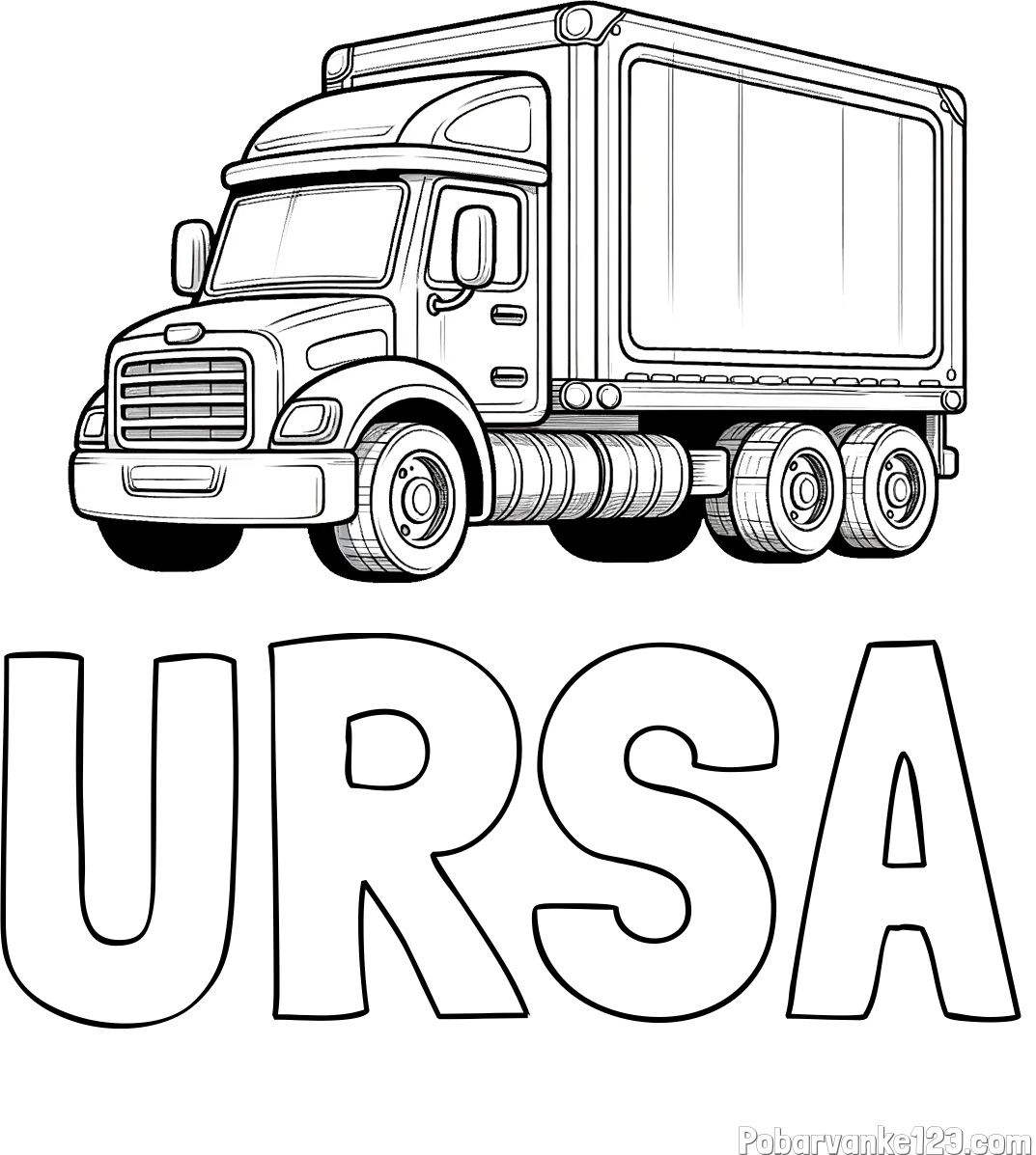 Pobarvanka imena URŠA in pobarvanka velikega in zmogljivega tovornjaka