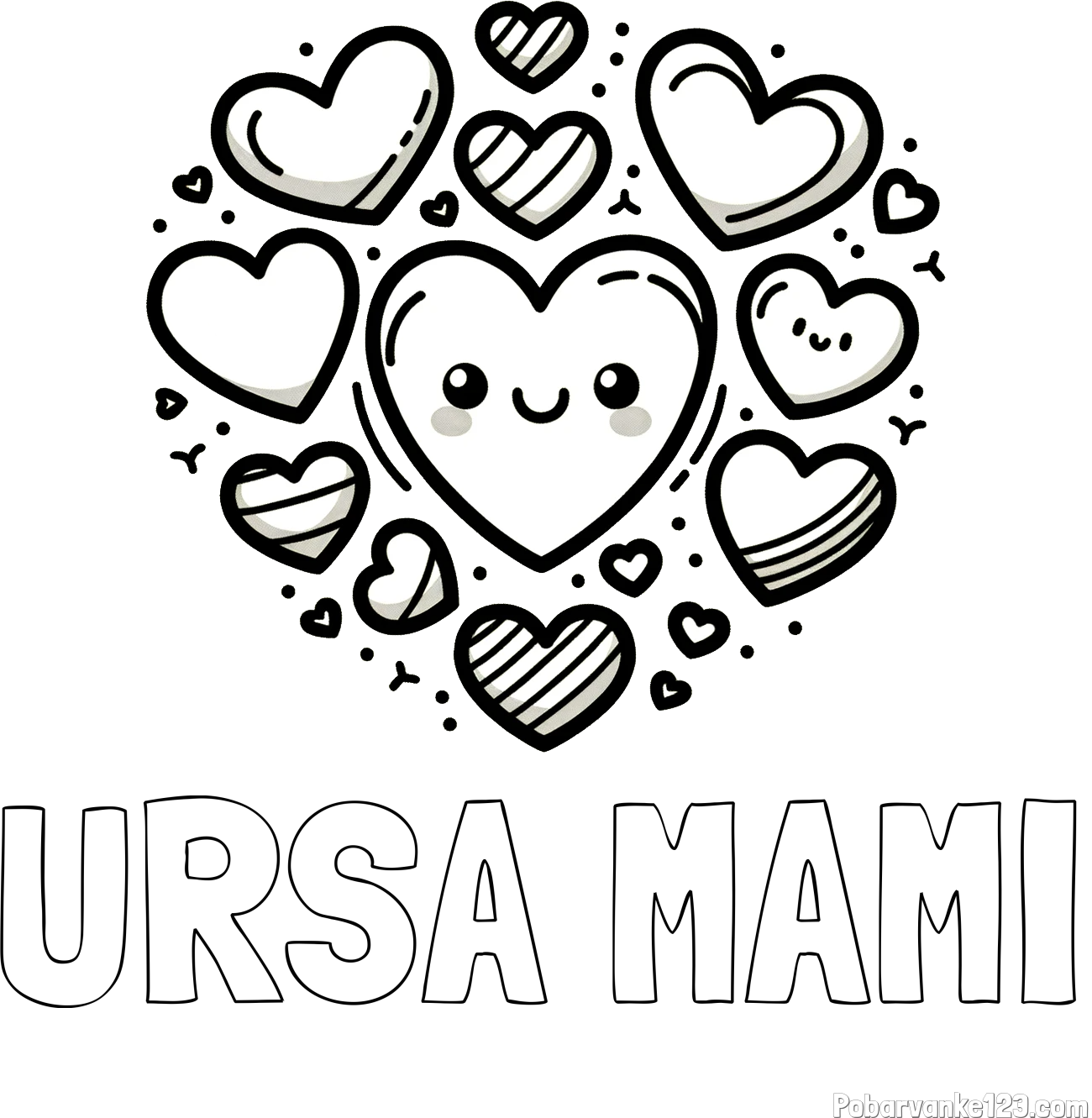 Pobarvanka imena URŠA MAMI in pobarvanka srčkov