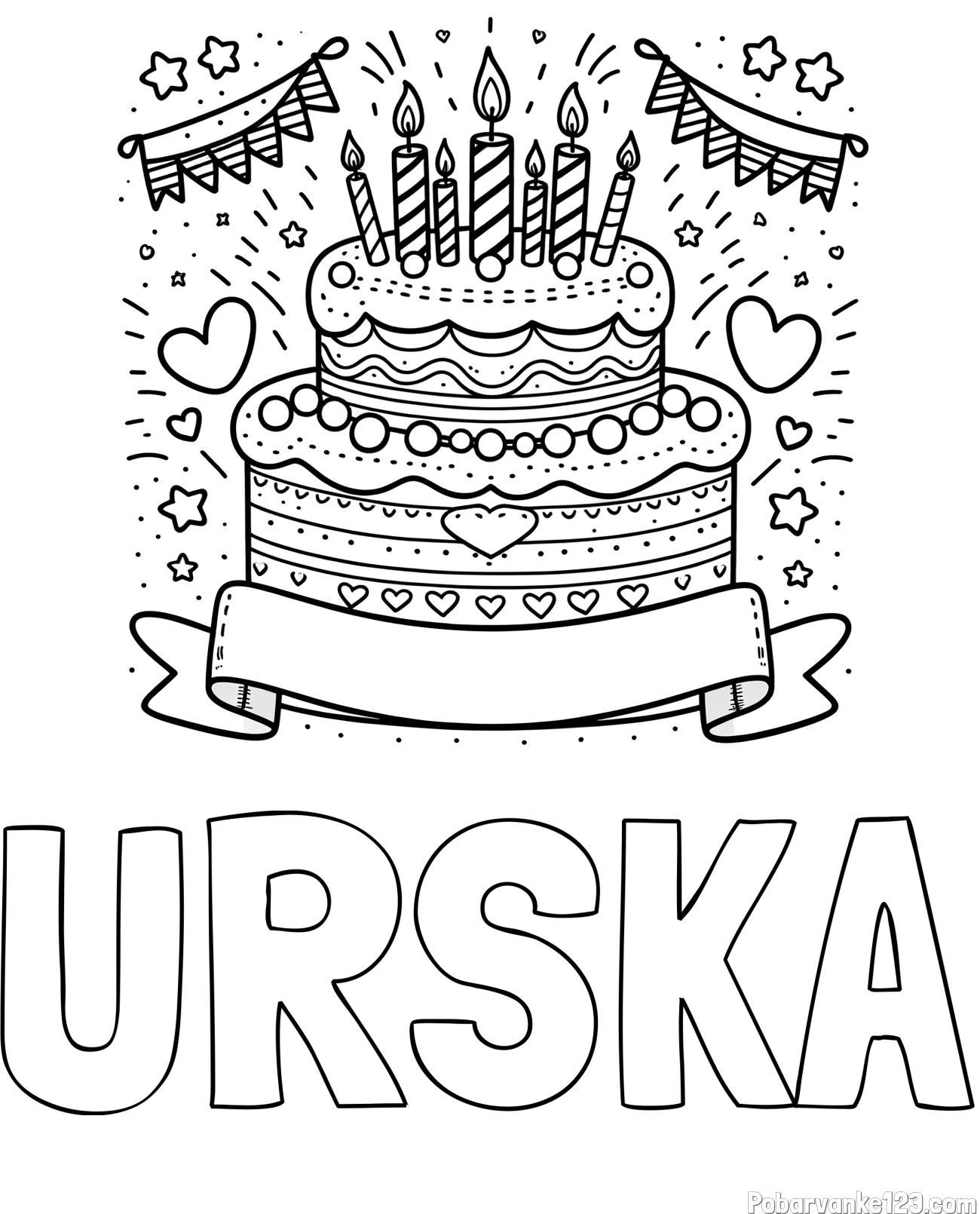 Pobarvanka imena URŠKA in pobarvanka velike torte za rojstni dan