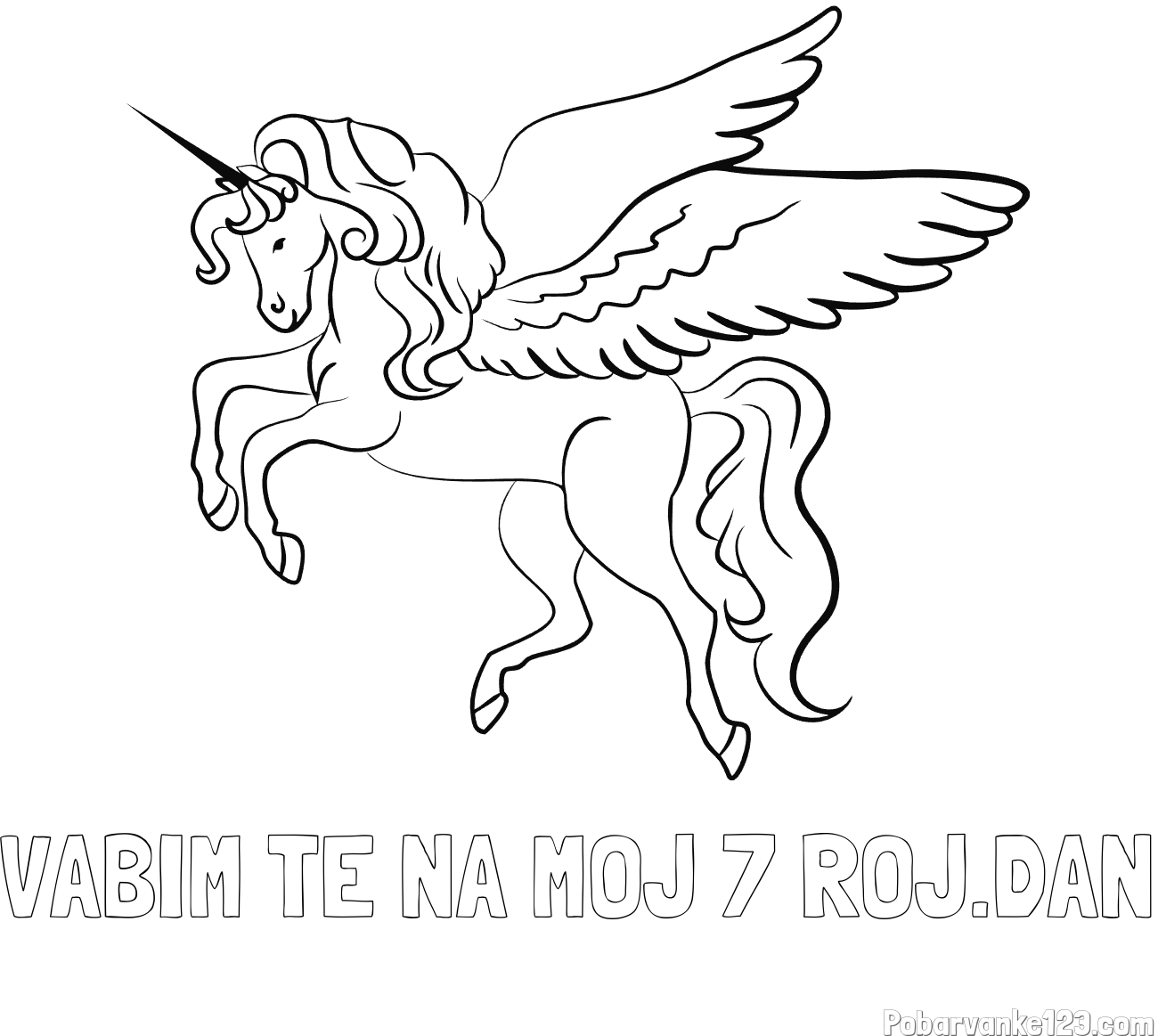 Pobarvanka imena VABIM TE NA MOJ 7 ROJ.DAN in lepa pobarvanka samoroga