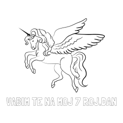 Online izdelana pobarvanka - Pobarvanka imena VABIM TE NA MOJ 7 ROJ.DAN in lepa pobarvanka samoroga