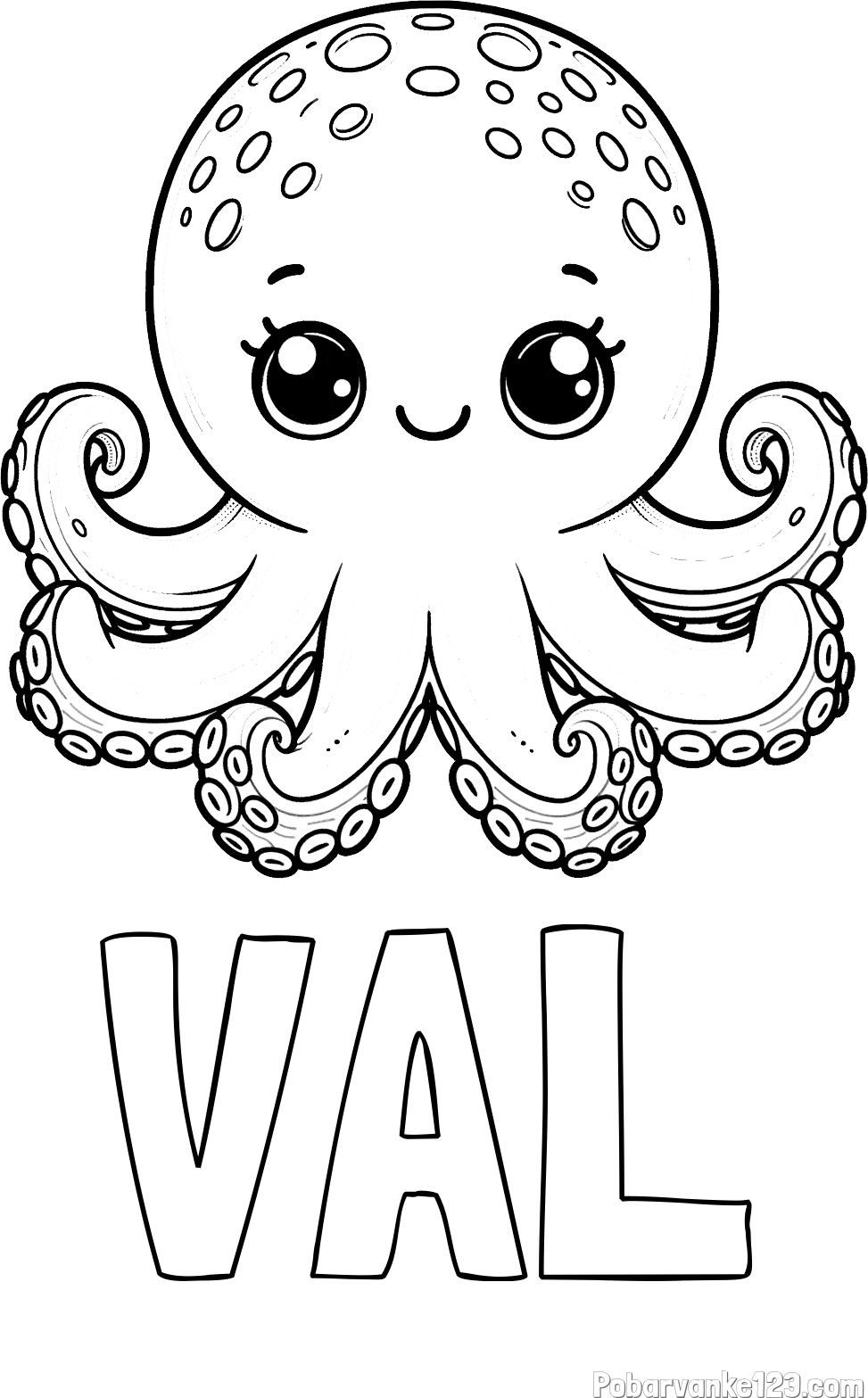 Pobarvanka imena VAL in otroška pobarvanka ljubke hobotnice