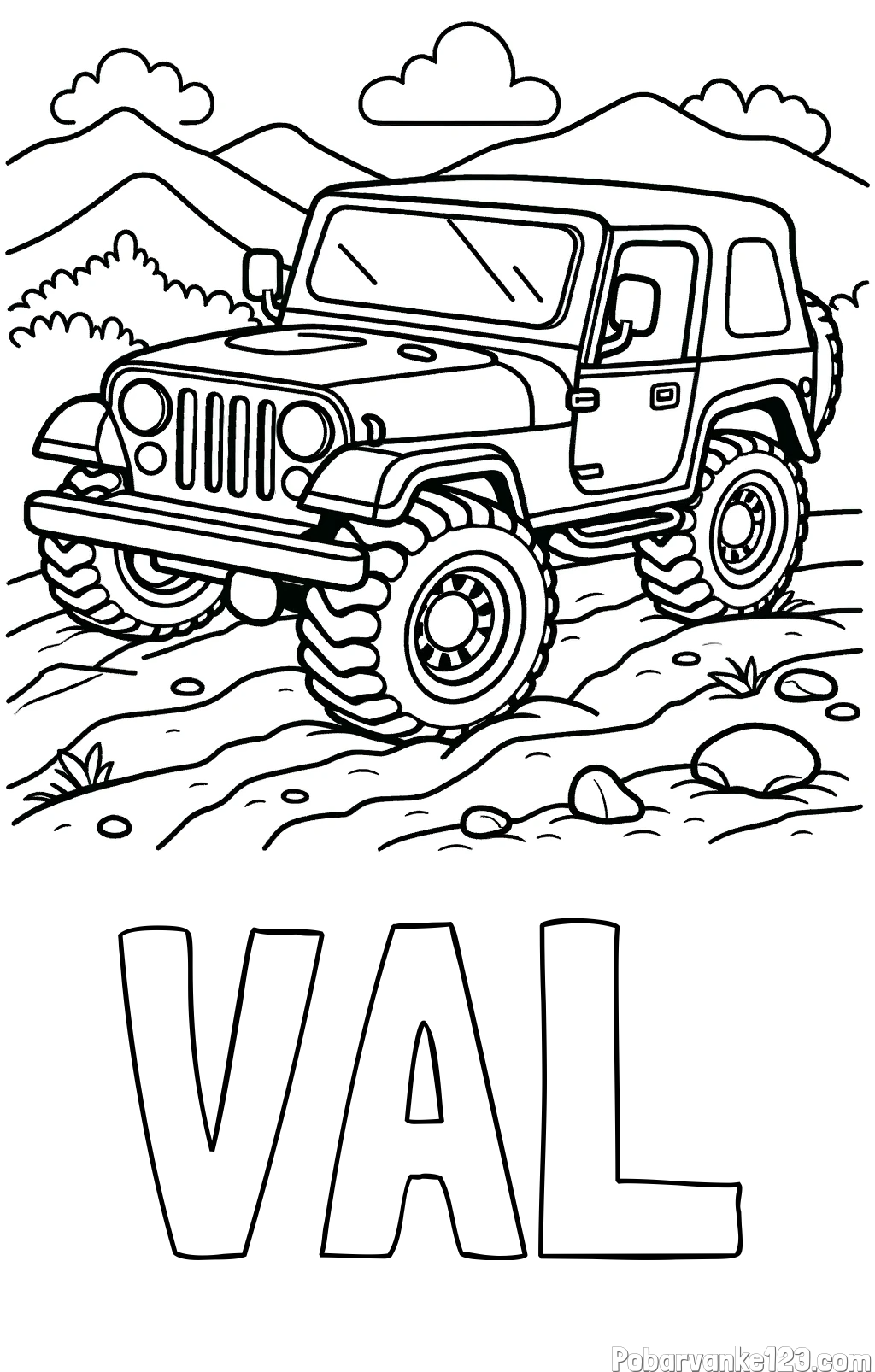 Pobarvanka imena VAL in pobarvanka džipa na terenu