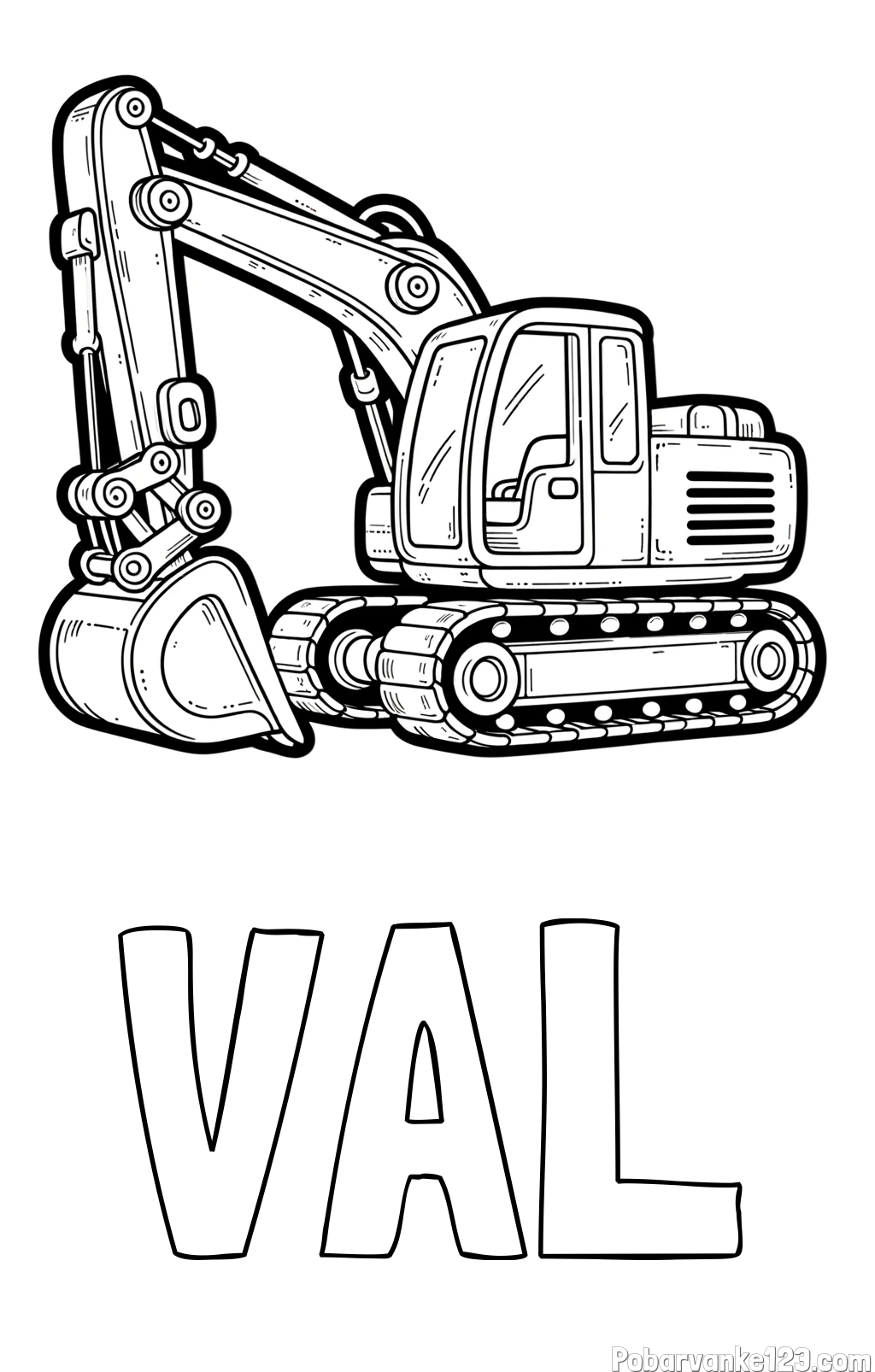 Pobarvanka imena VAL in pobarvanka velikega delovnega stroja - bagra
