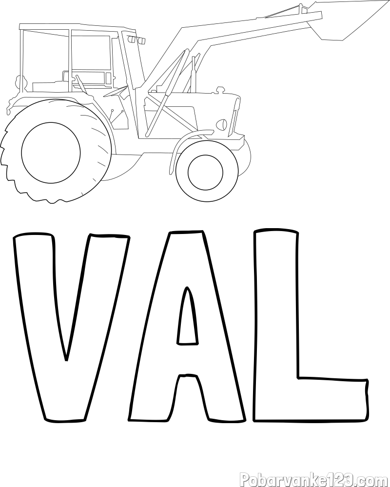 Pobarvanka imena VAL in traktor 2