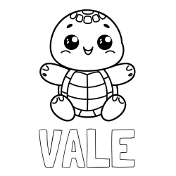 Online izdelana pobarvanka - Pobarvanka imena VALE in otroška pobarvanka ljubke in nasmejane želvice