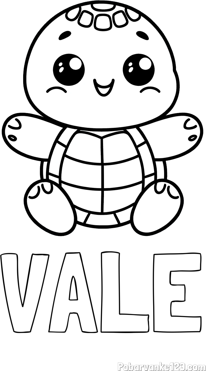 Pobarvanka imena VALE in otroška pobarvanka ljubke in nasmejane želvice