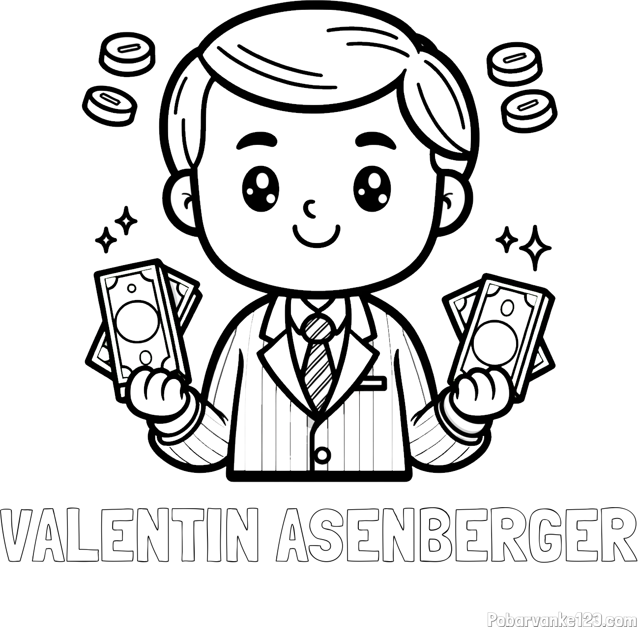 Pobarvanka imena VALENTIN AŠENBERGER in otroška pobarvanka bankirja z veliko denarja
