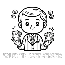 Online izdelana pobarvanka - Pobarvanka imena VALENTIN AŠENBERGER in otroška pobarvanka bankirja z veliko denarja