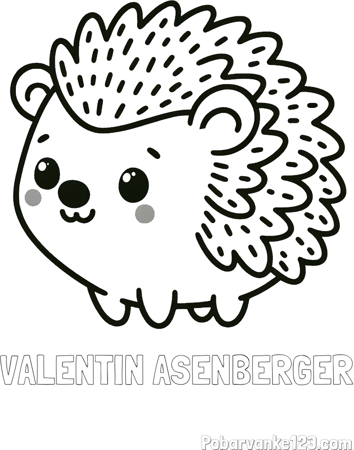 Pobarvanka imena VALENTIN AŠENBERGER in pobarvanka ljubkega ježka