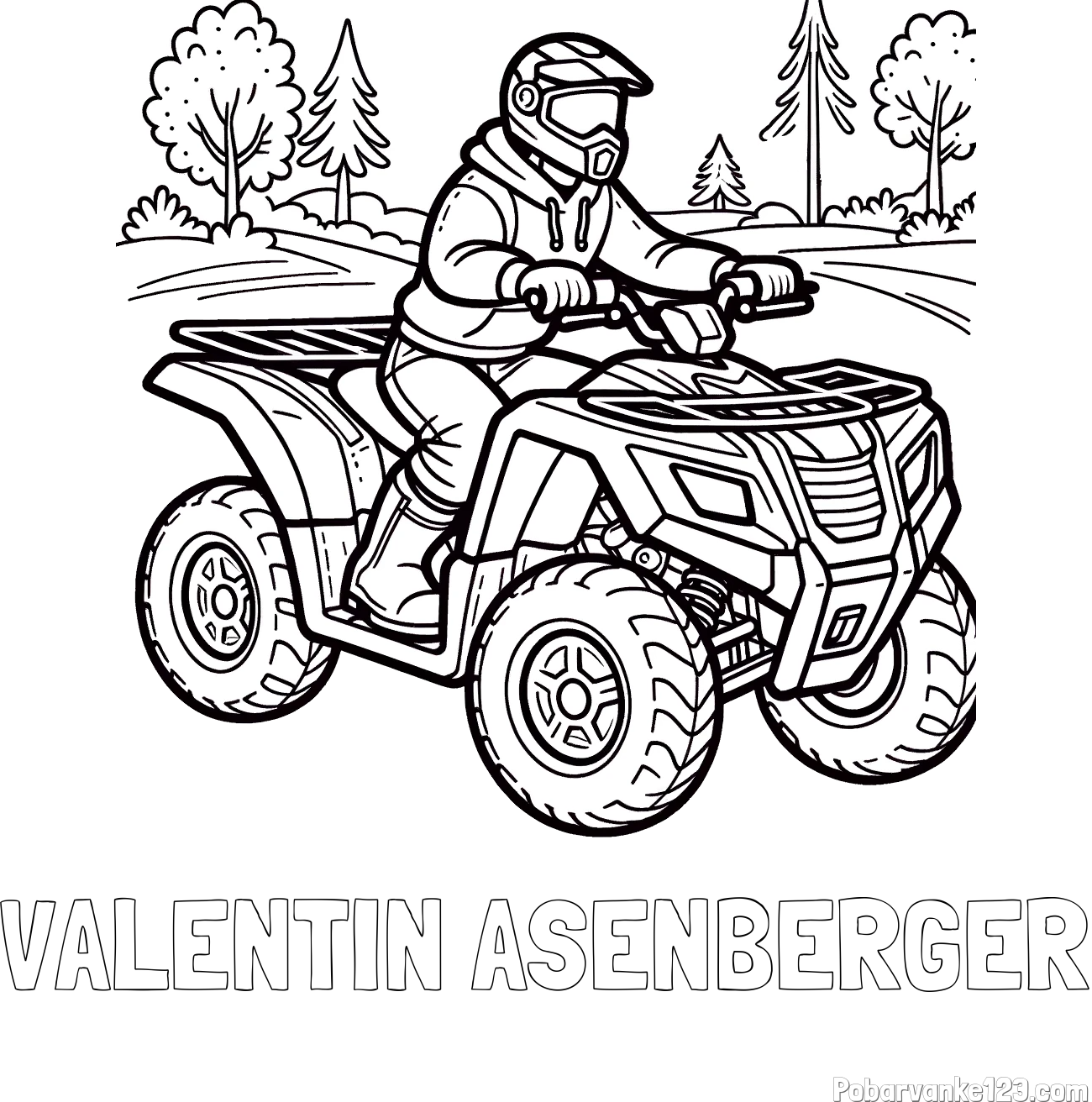 Pobarvanka imena VALENTIN AŠENBERGER in pobarvanka motorista na štirikolesniku