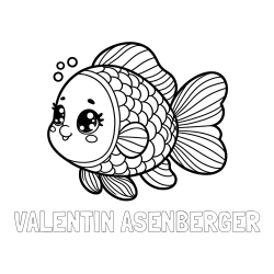 Online izdelana pobarvanka - Pobarvanka imena VALENTIN AŠENBERGER in pobarvanka ribe z bujnimi plavutmi
