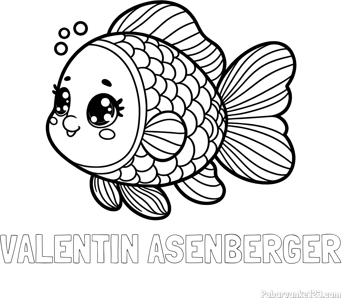 Pobarvanka imena VALENTIN AŠENBERGER in pobarvanka ribe z bujnimi plavutmi