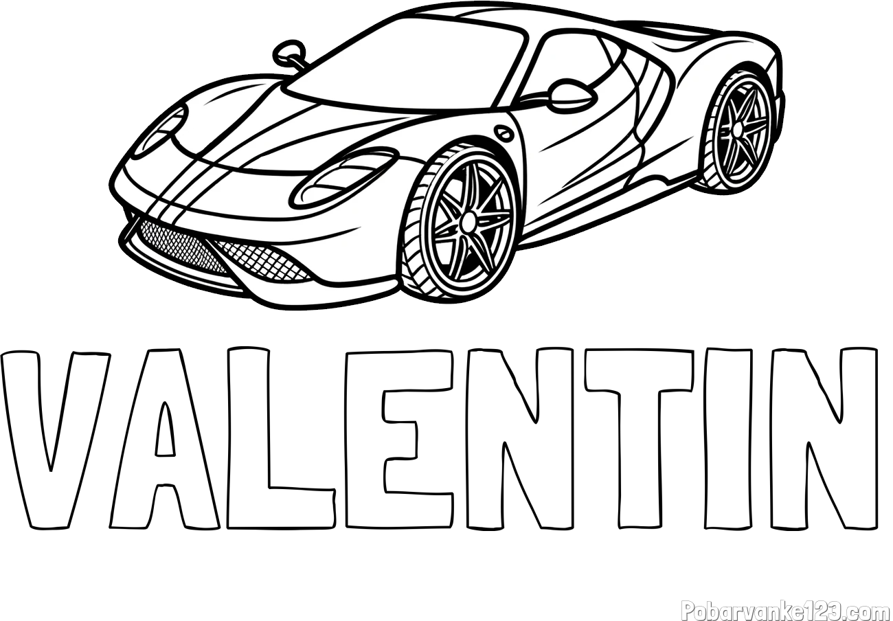 Pobarvanka imena VALENTIN in pobarvanka dirkalnega avtomobila