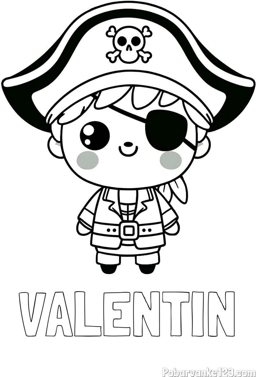 Pobarvanka imena VALENTIN in pobarvanka ljubkega gusarja