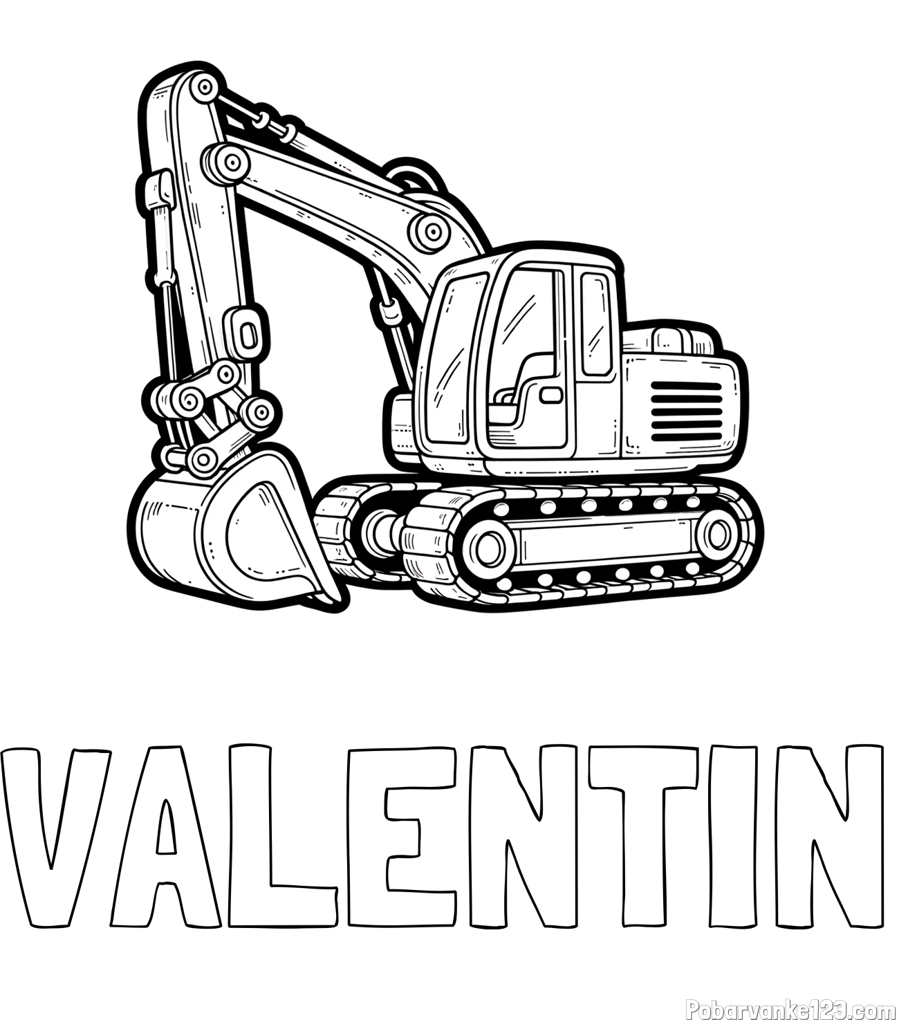 Pobarvanka imena VALENTIN in pobarvanka velikega delovnega stroja - bagra