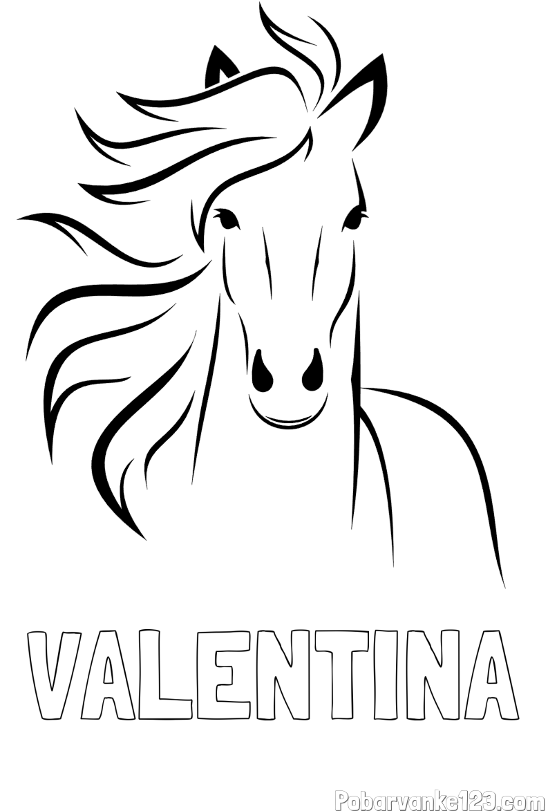 Pobarvanka imena VALENTINA in lepa pobarvanka konja