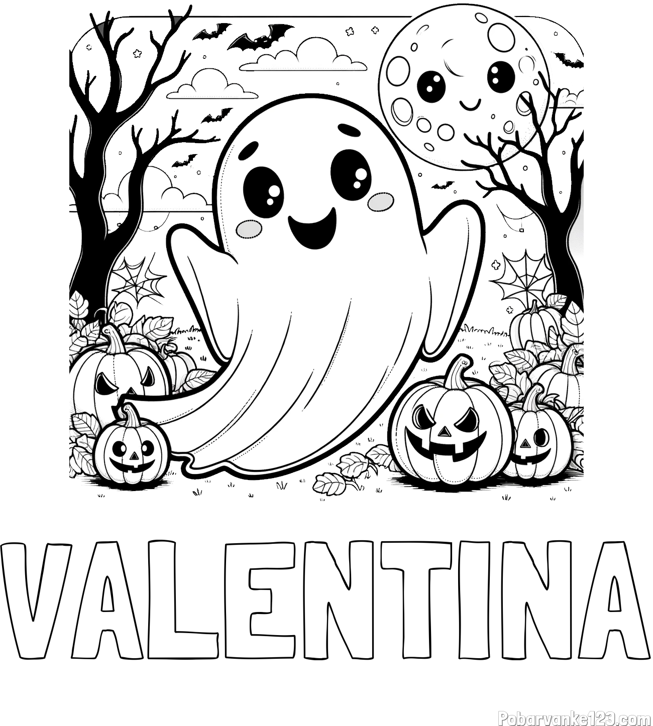 Pobarvanka imena VALENTINA in pobarvanka ljubkega duhca in buč za noč čarovnic