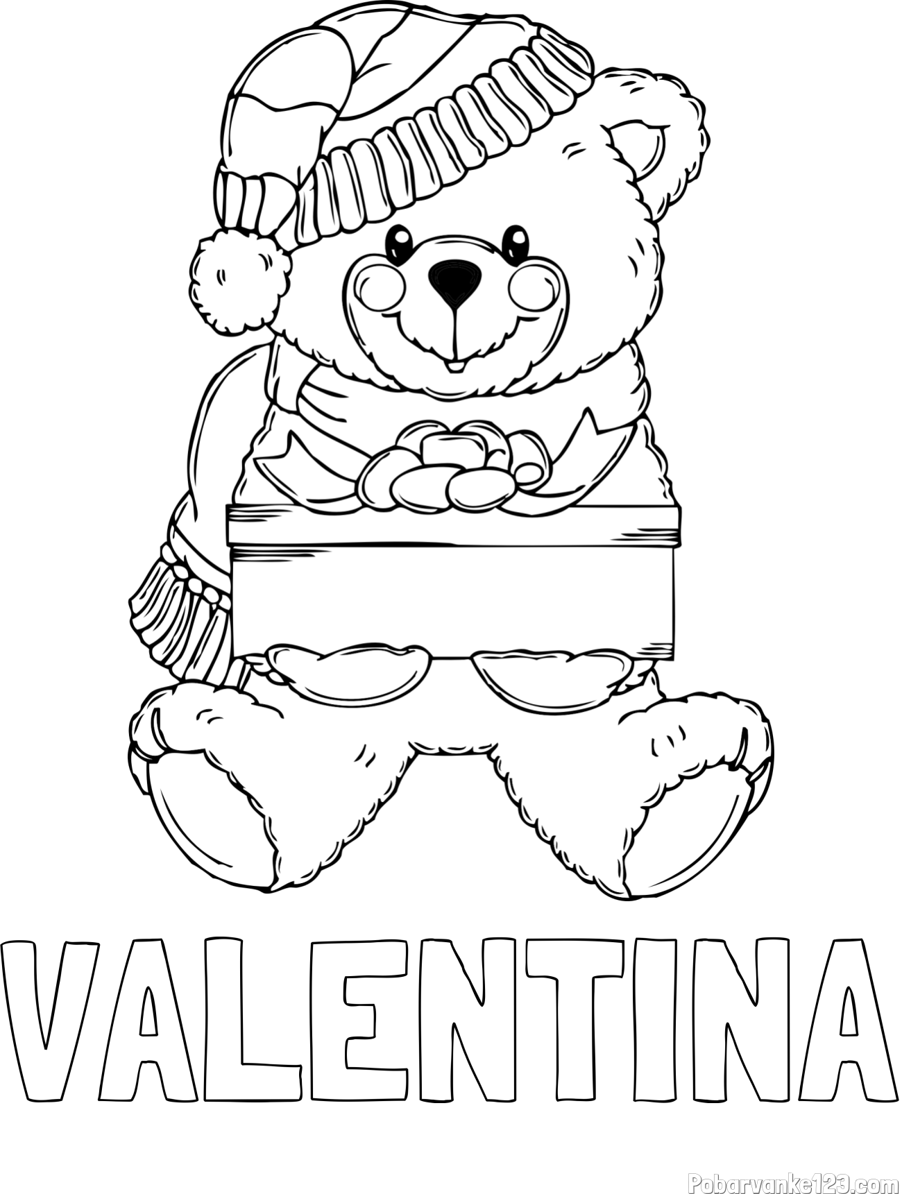 Pobarvanka imena VALENTINA in pobarvanka ljubkega medvedka