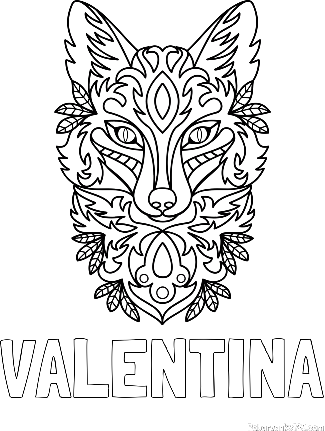 Pobarvanka imena VALENTINA in pobarvanka volka - mandale