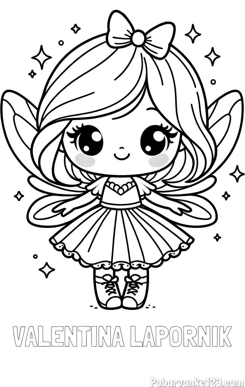 Pobarvanka imena VALENTINA LAPORNIK in pobarvanka čarobne vile z ljubkim obrazom