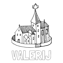 Online izdelana pobarvanka - Pobarvanka imena VALERIJ in pobarvanka cerkve obdane z obzidjem