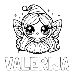 Pobarvanka imena VALERIJA in pobarvanka ljubke čarobne vile z velikimi očmi