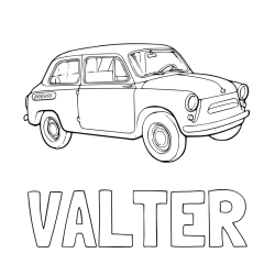 Online izdelana pobarvanka - Pobarvanka imena VALTER in pobarvanka fička