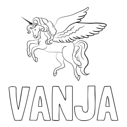 Online izdelana pobarvanka - Pobarvanka imena VANJA in lepa pobarvanka samoroga