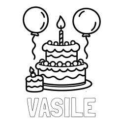 Online izdelana pobarvanka - Pobarvanka imena VASILE in pobarvanka velike rojstnodnevne torte