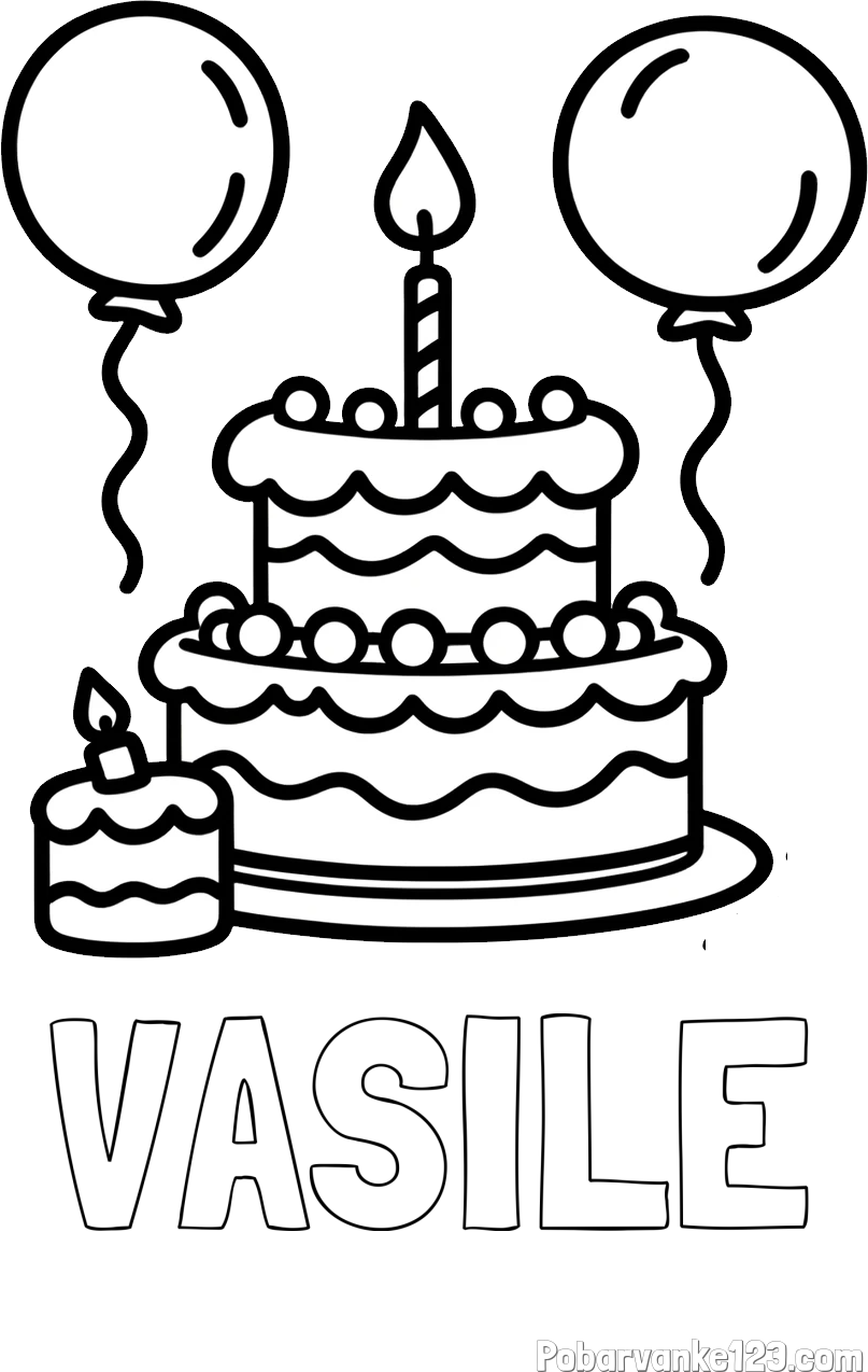 Pobarvanka imena VASILE in pobarvanka velike rojstnodnevne torte