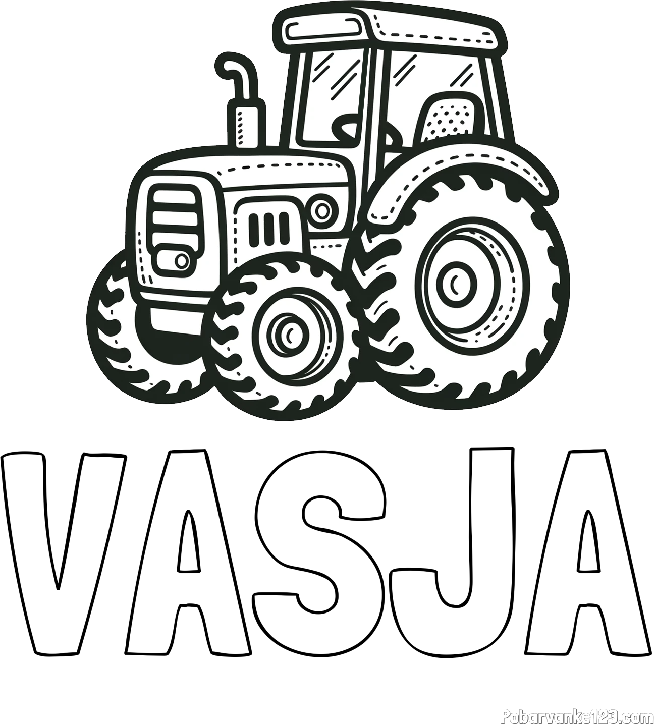 Pobarvanka imena VASJA in pobarvanka čudovitega traktorja