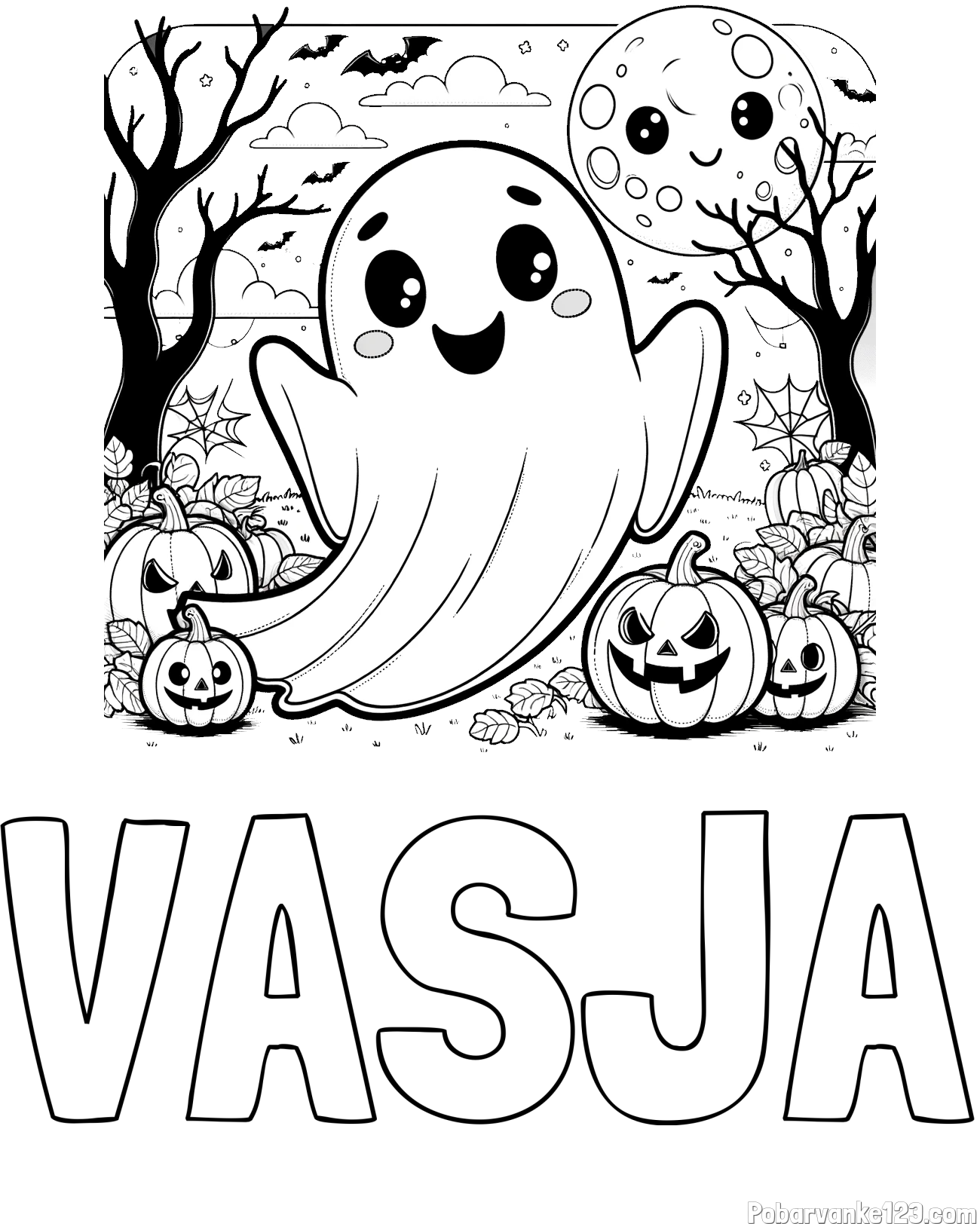 Pobarvanka imena VASJA in pobarvanka ljubkega duhca in buč za noč čarovnic