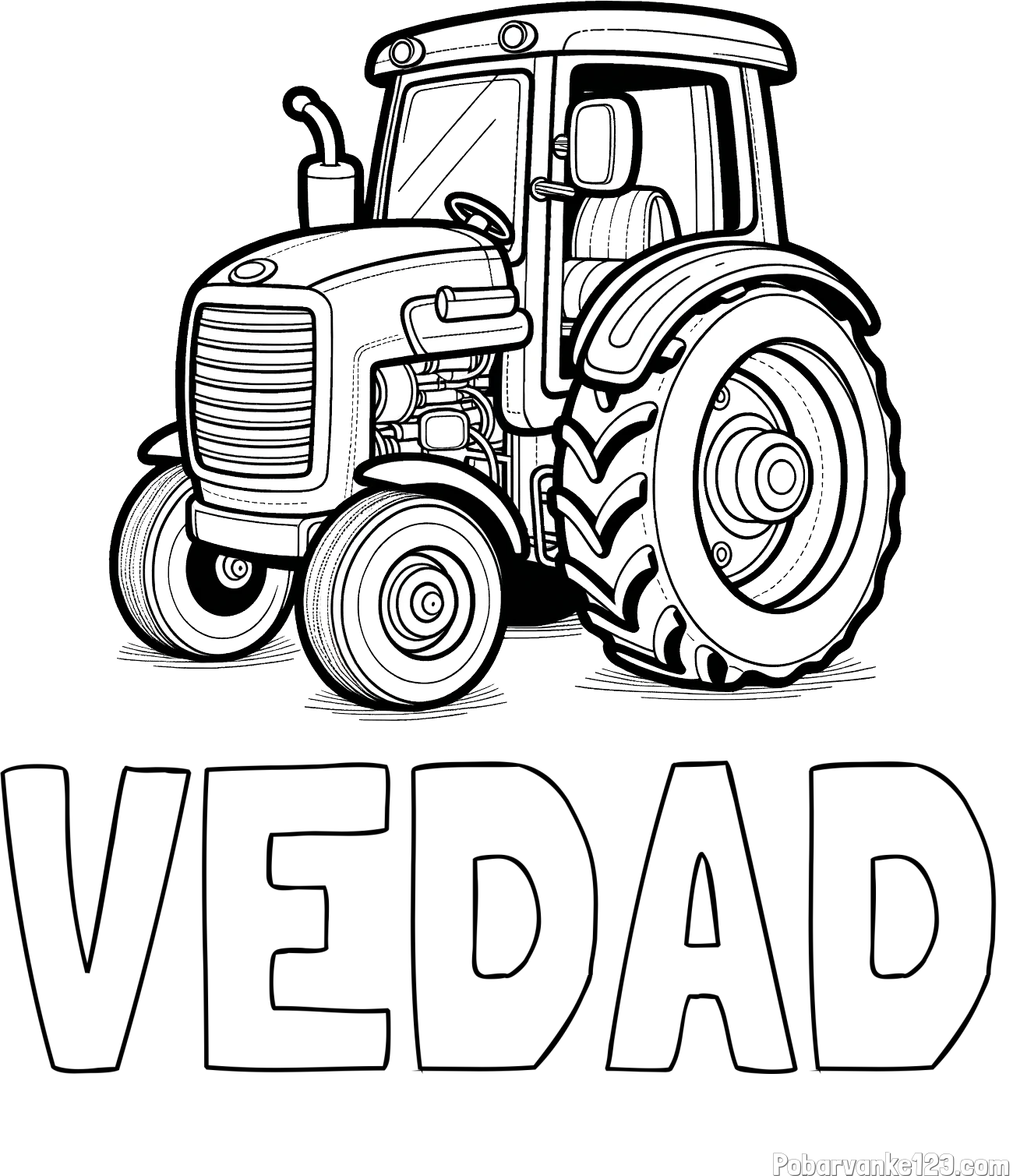 Pobarvanka imena VEDAD in pobarvanka starega, a lepega traktorja