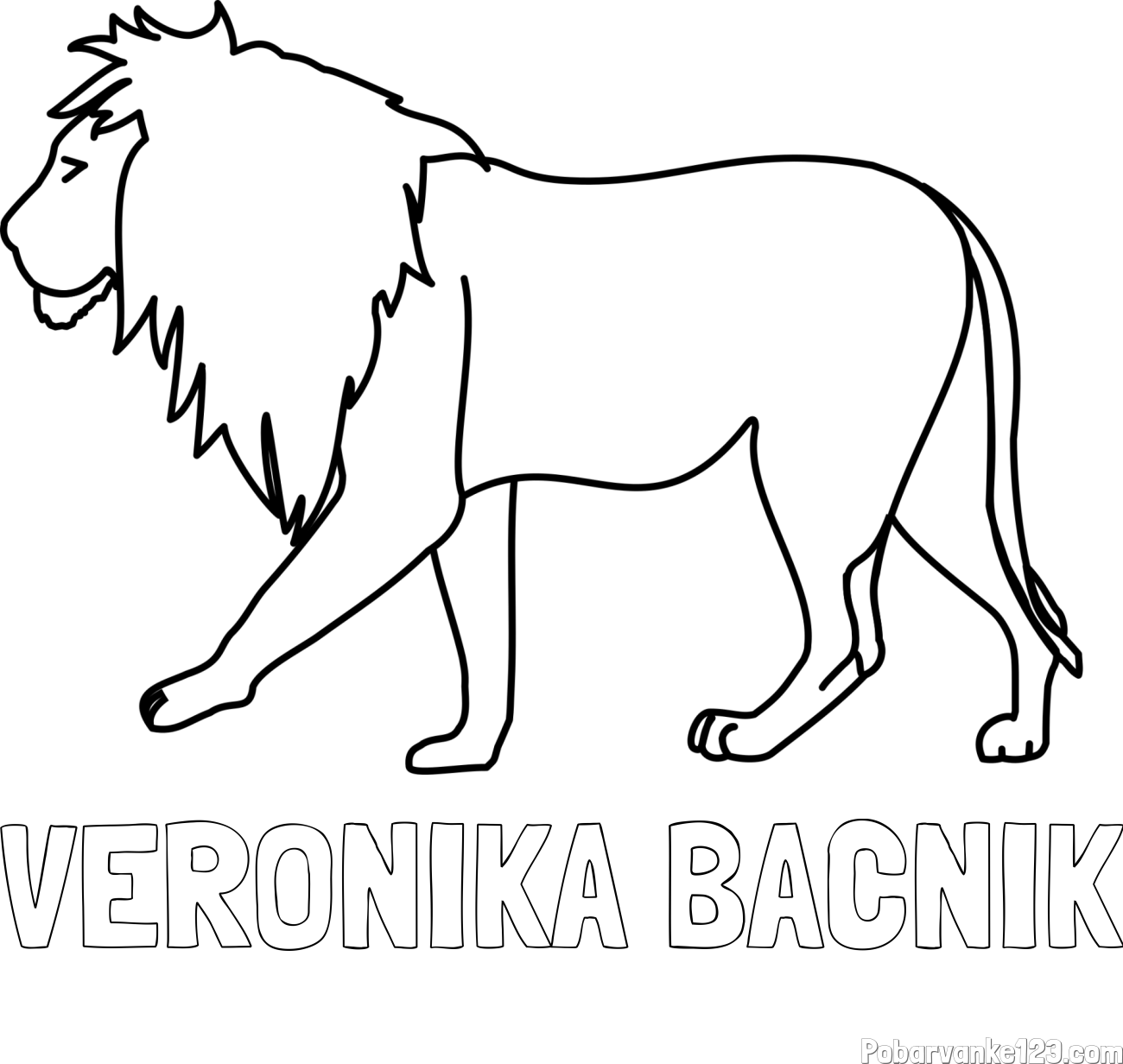 Pobarvanka imena VERONIKA BAČNIK in otroška pobarvanka leva