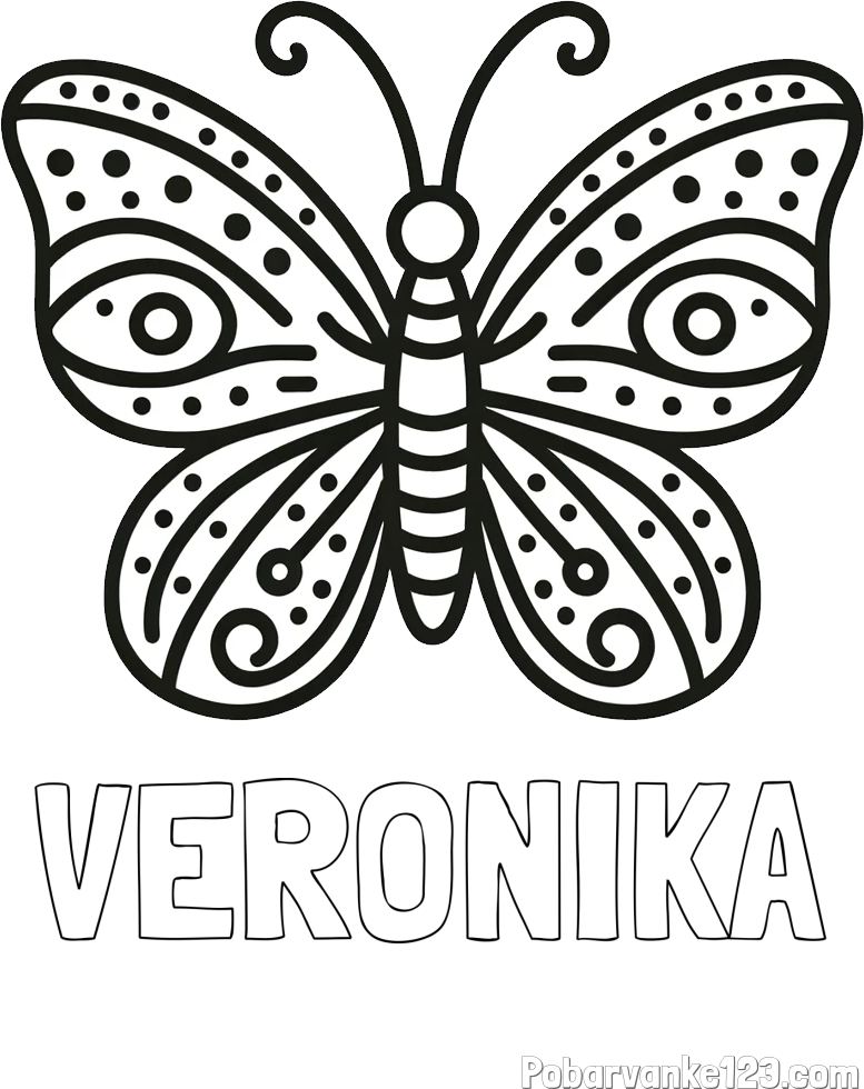 Pobarvanka imena VERONIKA in preprosta pobarvanka metulja