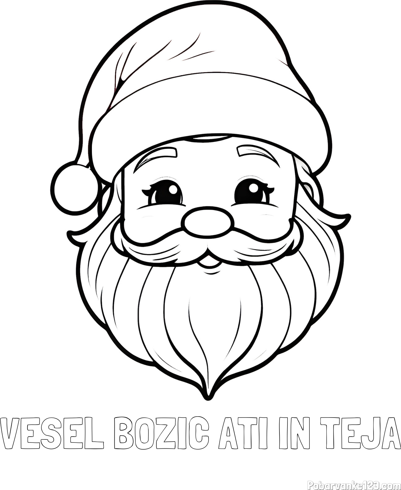 Pobarvanka imena VESEL BOŽIČ ATI IN TEJA in pobarvanka ljubke božičkove glave