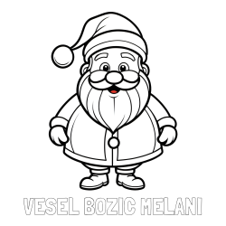 Online izdelana pobarvanka - Pobarvanka imena VESEL BOŽIČ MELANI in otroška pobarvanka prikupnega Božička