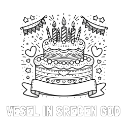 Online izdelana pobarvanka - Pobarvanka imena VESEL IN SREČEN GOD in pobarvanka velike torte za rojstni dan