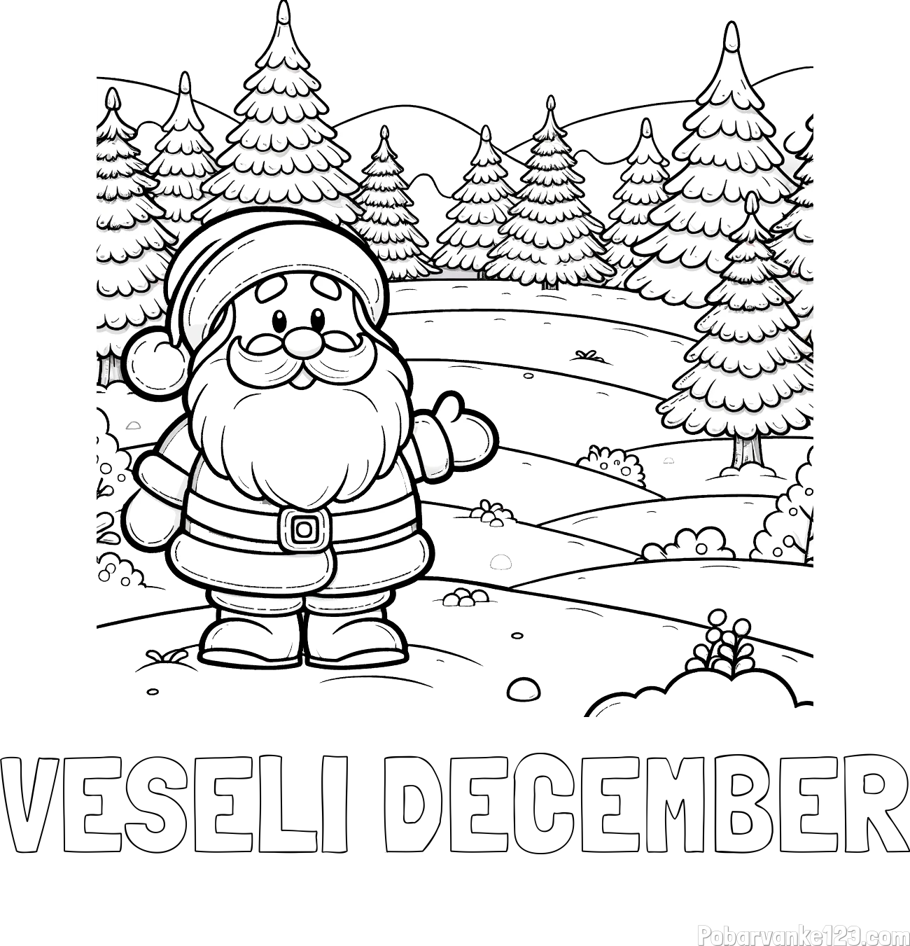 Pobarvanka imena VESELI DECEMBER in pobarvanka Božička v naravi