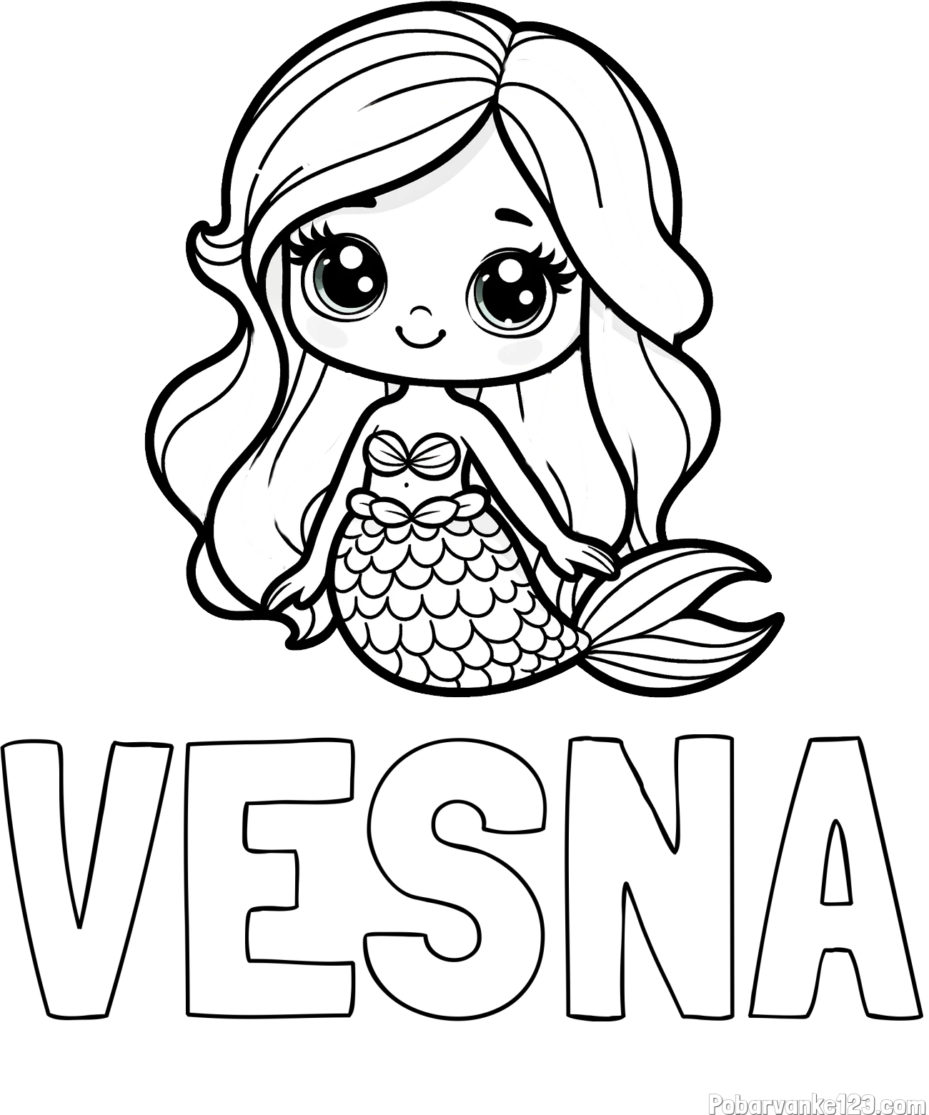 Pobarvanka imena VESNA in pobarvanka prikupne morske deklice
