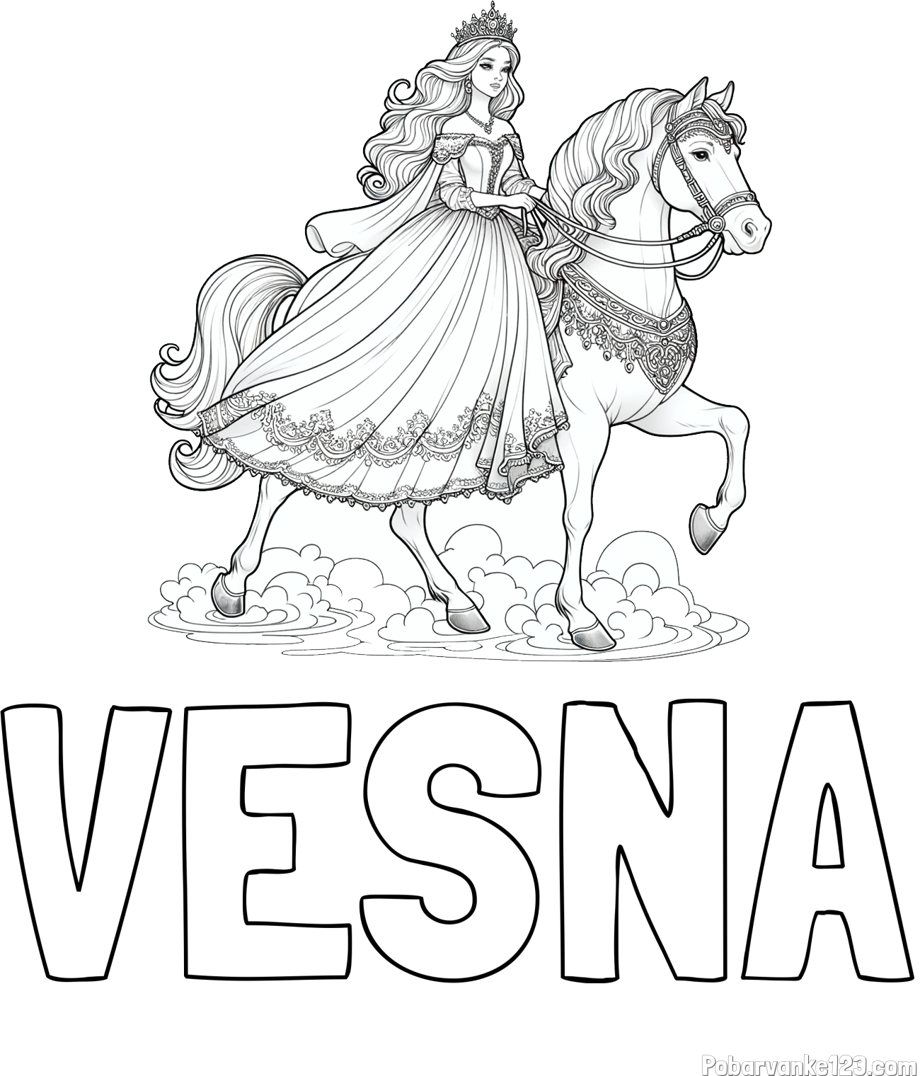 Pobarvanka imena VESNA in pobarvanka princese na konju