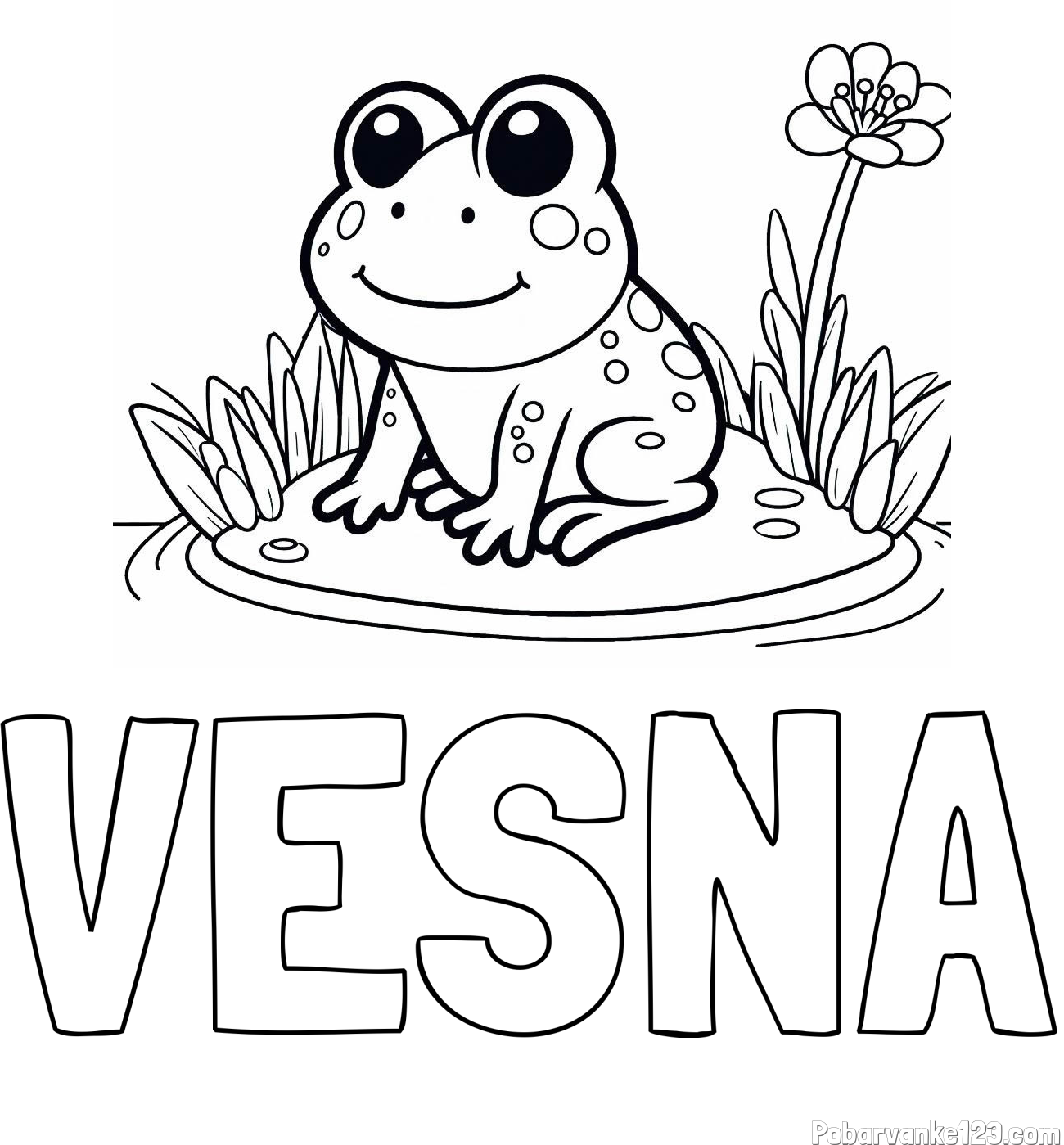 Pobarvanka imena VESNA in pobarvanka žabe